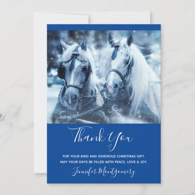 Tarjeta De Agradecimiento Hermoso Equipo de Caballos Foto de Invierno Gracia (Anverso)