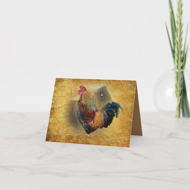 Tarjeta De Agradecimiento Hermoso gallo y rústico gallinero (Anverso)