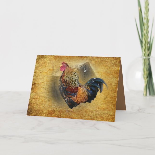 Tarjeta De Agradecimiento Hermoso gallo y rústico gallinero (Anverso)