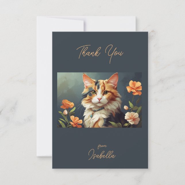 Tarjeta De Agradecimiento Hermoso gato calico (Anverso)