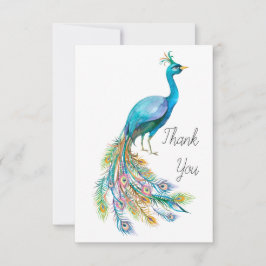 Tarjeta De Agradecimiento Hermoso ilustracion de pavo real azul acuarela
