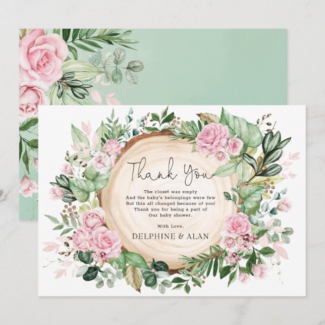 Tarjeta De Agradecimiento Hermoso jardín de rosas de flores rosadas Baby Sho (Anverso / Reverso)