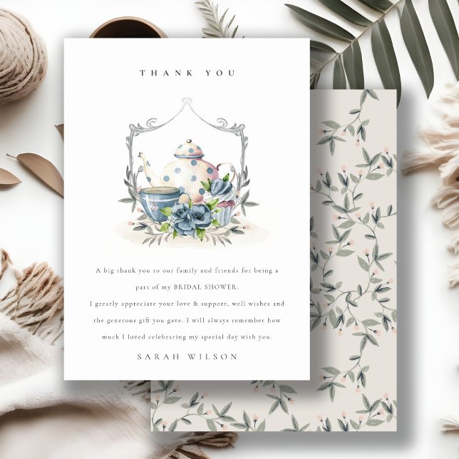 Tarjeta De Agradecimiento Hermoso juego de té floral azul acuático para desp (Subido por el creador)