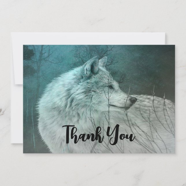 Tarjeta De Agradecimiento Hermoso lobo gris en un bosque oscuro (Anverso)