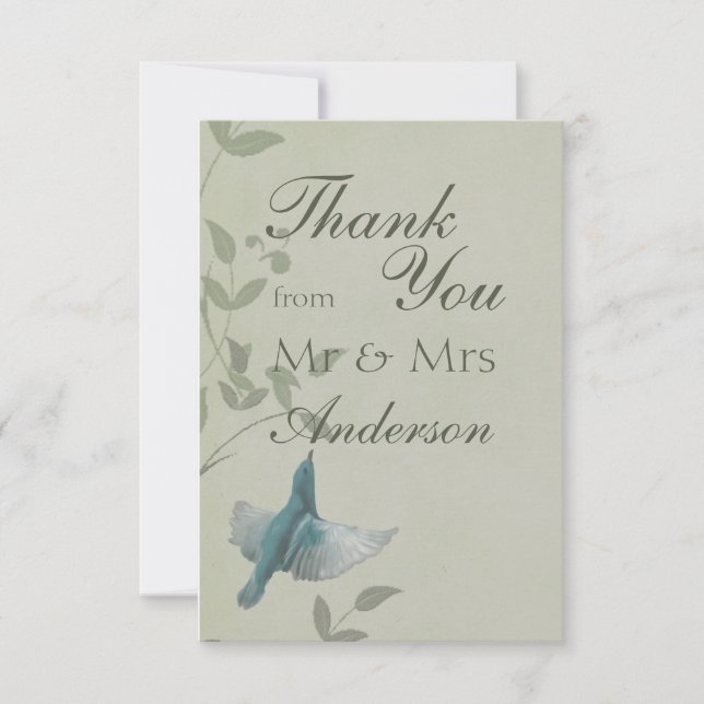 Tarjeta De Agradecimiento Hermoso Pájaro Azul Gracias (Anverso)