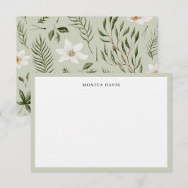 Tarjeta De Agradecimiento Hermoso patrón botánico verde dorado blanco floral
