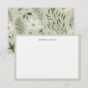 Tarjeta De Agradecimiento Hermoso patrón botánico verde dorado blanco floral