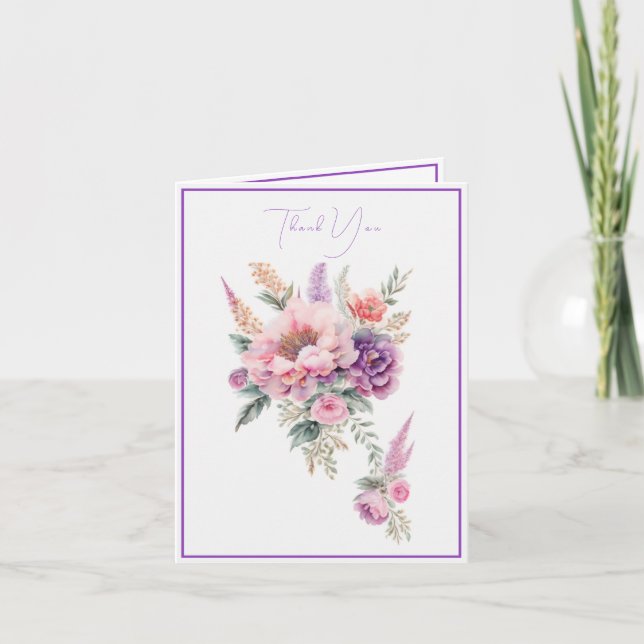 Tarjeta De Agradecimiento Hermoso ramo floral de acuarela  (Anverso)