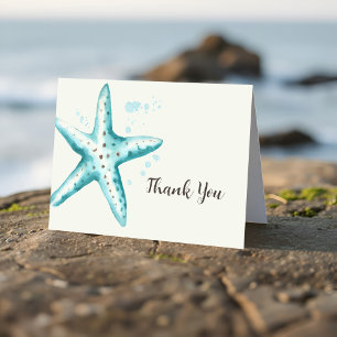 Tarjeta De Agradecimiento Hermoso Starfish Aqua Acuarela Despedida de Solter