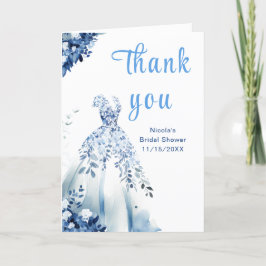 Tarjeta De Agradecimiento Hermoso Vestido Floral Azul Ducha De Novias