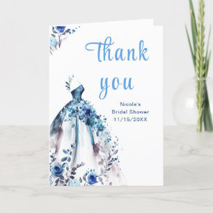 Tarjeta De Agradecimiento Hermoso Vestido Floral Azul Ducha De Novias