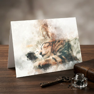 Tarjeta De Agradecimiento Hermoso y lindo gatito durmiendo acuarela