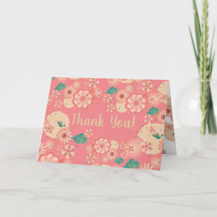 Tarjeta De Agradecimiento Hermosos adornos florales Flores de jardín rosado