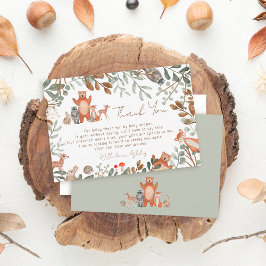 Tarjeta De Agradecimiento Hermosos animales de bosque de hierba de madera de