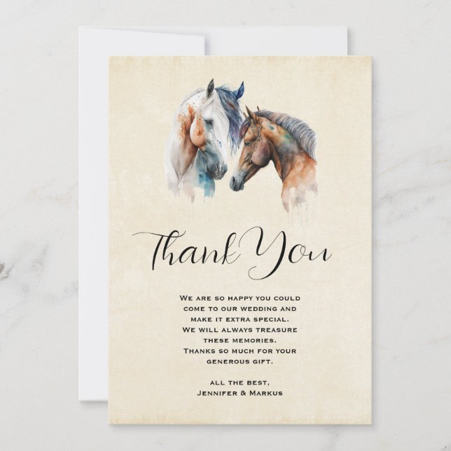 Tarjeta De Agradecimiento Hermosos caballos Boda estilo Boho occidental (Anverso)