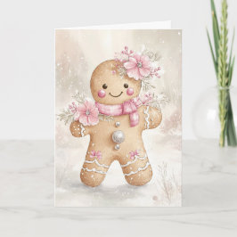 Tarjeta De Agradecimiento Hermosos Navidades rosados Gingerbread Cookie Blan