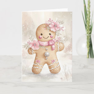 Tarjeta De Agradecimiento Hermosos Navidades rosados Gingerbread Cookie Blan