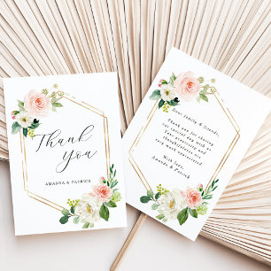 Tarjeta De Agradecimiento Hexagon Gold Frame Rubor Pink Floral Gracias