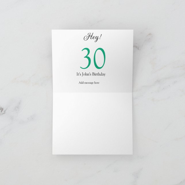 Tarjeta De Agradecimiento Hey it's 30th birthday green black bold letter nam (Interior)