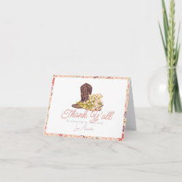Tarjeta De Agradecimiento Hey Y'all Cowboy Boot & Bouquet Chica Baby Shower