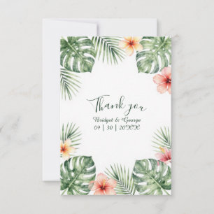 Tarjeta De Agradecimiento Hibisco Vintage Hawái Floral Tropical Boda