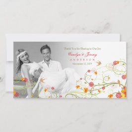Tarjeta De Agradecimiento Hibiscus amarillo y Swallow Floral Boda foto