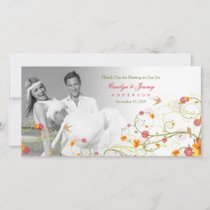 Tarjeta De Agradecimiento Hibiscus amarillo y Swallow Floral Boda foto