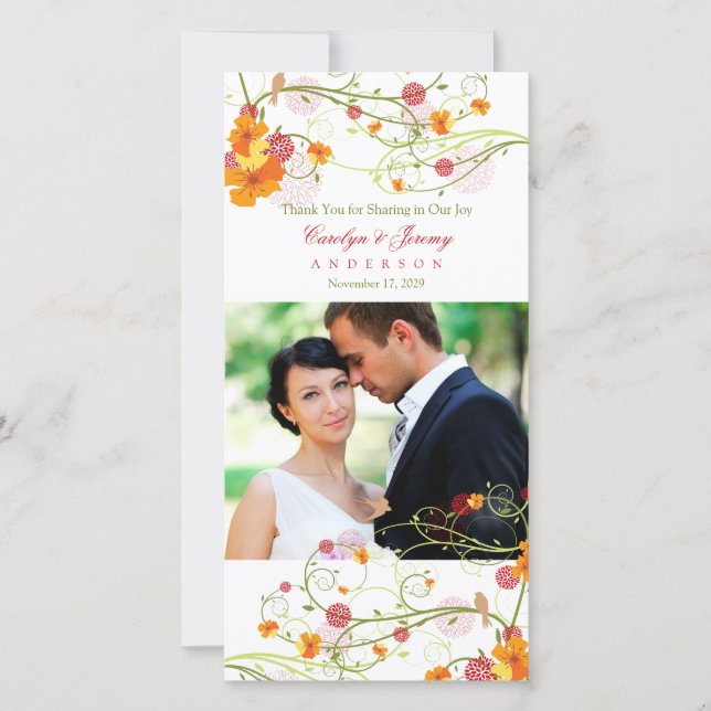 Tarjeta De Agradecimiento Hibiscus amarillo y Swallow Floral Boda foto (Anverso)