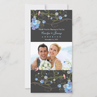 Tarjeta De Agradecimiento Hibiscus azul y golondrinas Moda Boda floral foto