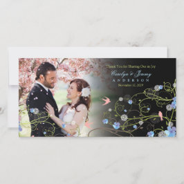 Tarjeta De Agradecimiento Hibiscus azul y golondrinas Moda Boda floral foto