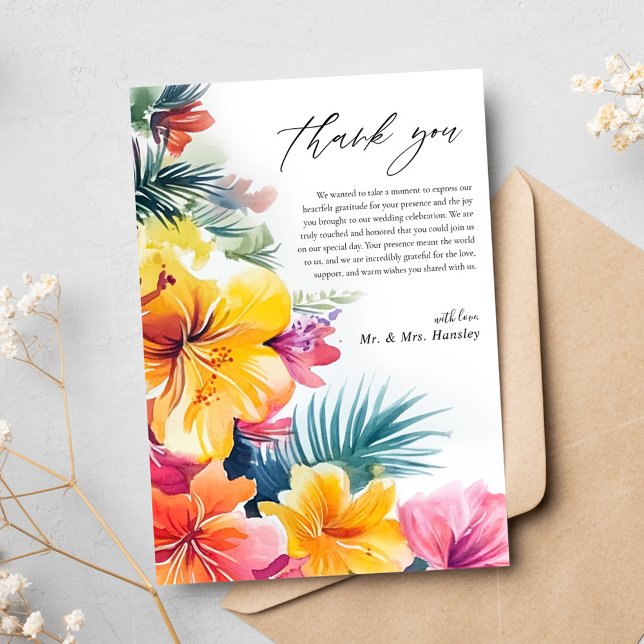 Tarjeta De Agradecimiento Hibiscus Tropical Beach Destination Wedding (Hibiscus Tropical Beach Destination Wedding Thank You Card)