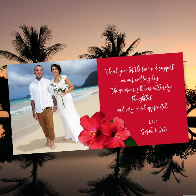 Tarjeta De Agradecimiento Hibiscus Wedding Photo Budget Thank You Cards (Subido por el creador)