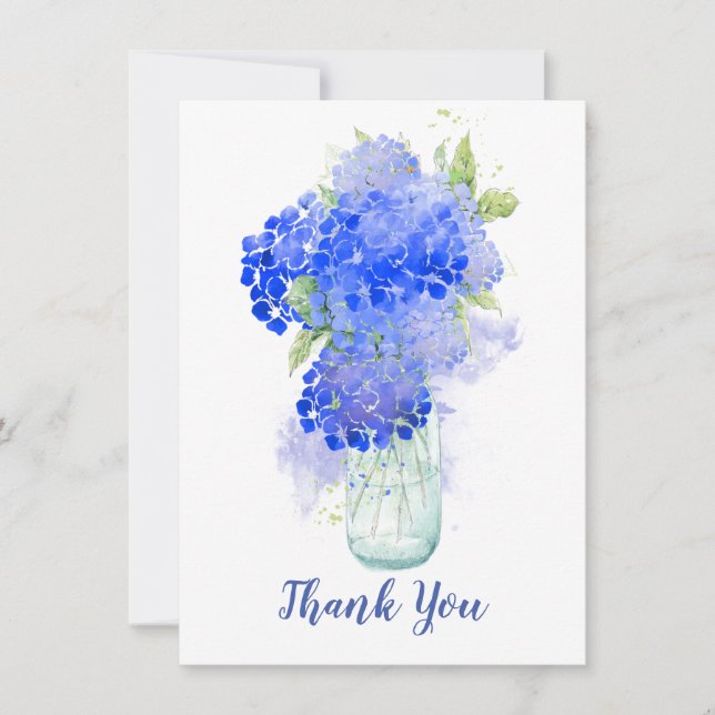Tarjeta De Agradecimiento Hidrangea acuarela Hermosa Flor Azul Gracias