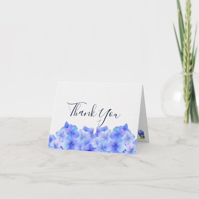 Tarjeta De Agradecimiento Hidrangea azul acuarela (Anverso)