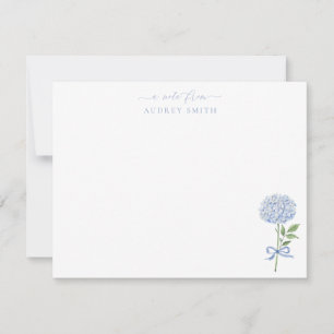 Tarjeta De Agradecimiento Hidrangea azul acuarela Blooms Script