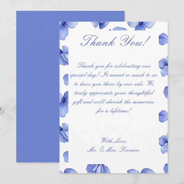 Tarjeta De Agradecimiento Hidrangea Azul Boda floral (Anverso / Reverso)