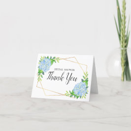 Tarjeta De Agradecimiento Hidrangea azul ducha de novia floral geométrica
