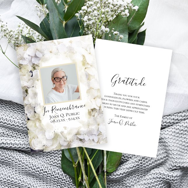 Tarjeta De Agradecimiento Hidrangea blanca Flor Acuarela Compasión funeral (Subido por el creador)