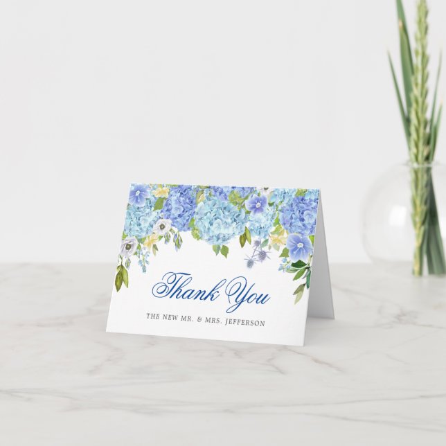 Tarjeta De Agradecimiento Hidrángulos Azules Vegetación Floral Acuarela Flor (Anverso)
