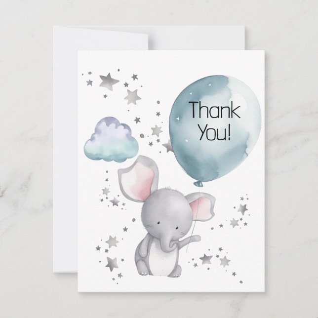 Tarjeta De Agradecimiento Hídrica Neutral de género Elefante Infantil Gracia (Anverso)