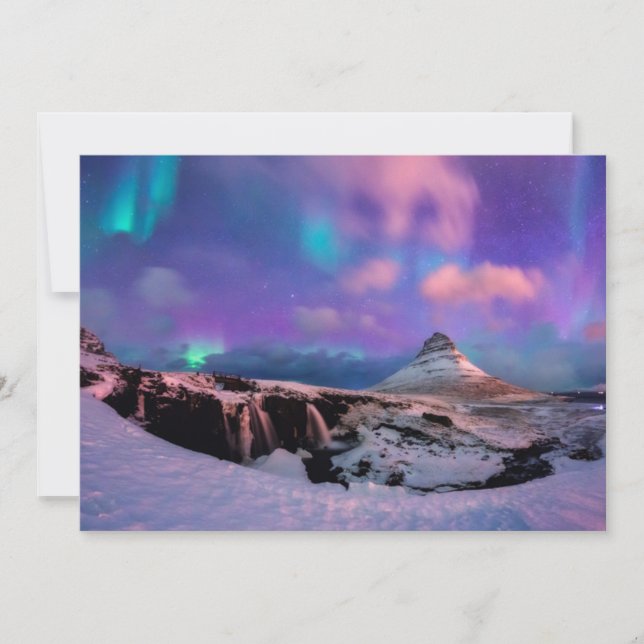 Tarjeta De Agradecimiento Hielo y nieve | Luces boreales, Montaña Kirkjufall (Anverso)