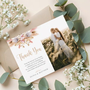 Tarjeta De Agradecimiento Hierba de Pampas Boho Floral Foto Boda Agradecimie