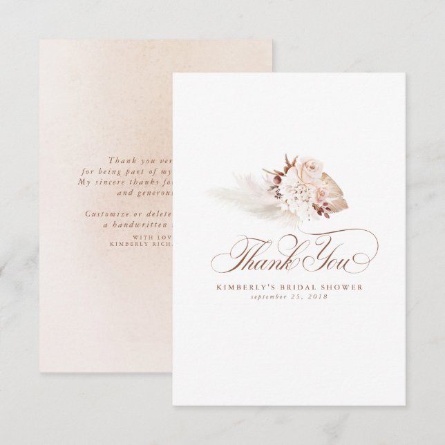 Tarjeta De Agradecimiento Hierba elegante de las Pampas Luz Floral Gracias (Anverso / Reverso)