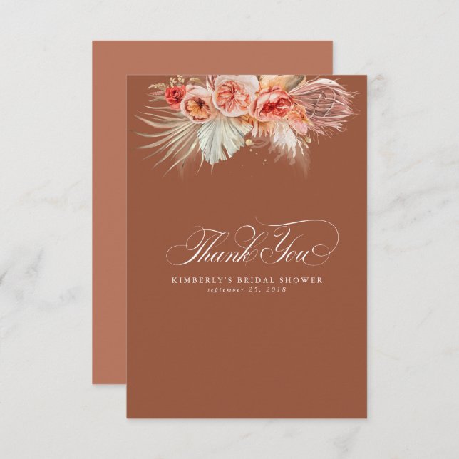 Tarjeta De Agradecimiento Hierba Elegante de Pampas Floral de Terracota Agra (Anverso / Reverso)