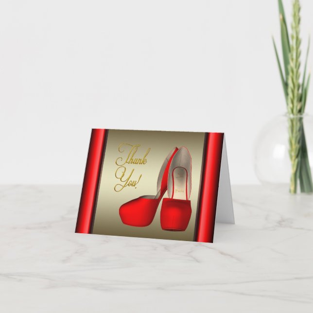 Tarjeta De Agradecimiento High Heel Shoes Black Red Gold Gracias (Anverso)