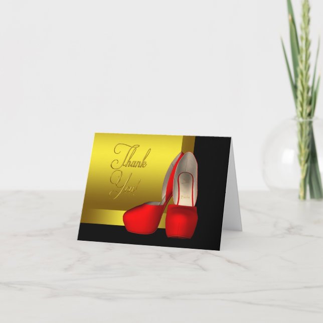 Tarjeta De Agradecimiento High Heel Shoes Black Red Gold Gracias (Anverso)