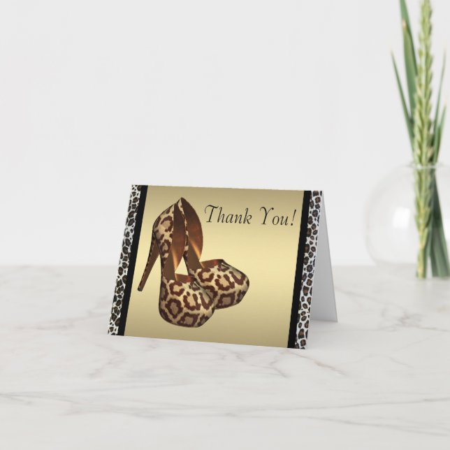 Tarjeta De Agradecimiento High Heel Shoes Gold Leopard Gracias Cartas (Anverso)