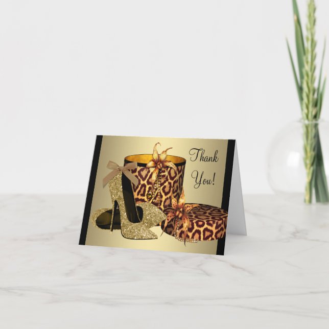 Tarjeta De Agradecimiento High Heel Shoes Gold Leopard Gracias Cartas (Anverso)