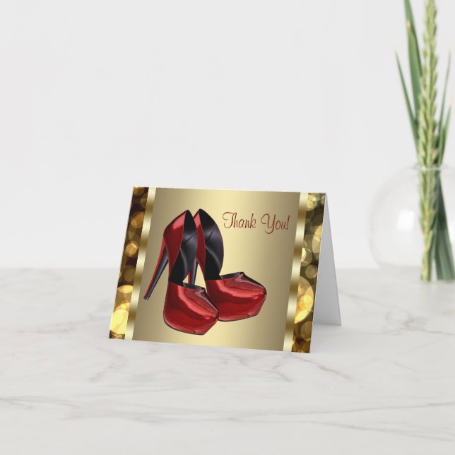 Tarjeta De Agradecimiento High Heel Shoes Red Gold Gracias Cartas (Anverso)