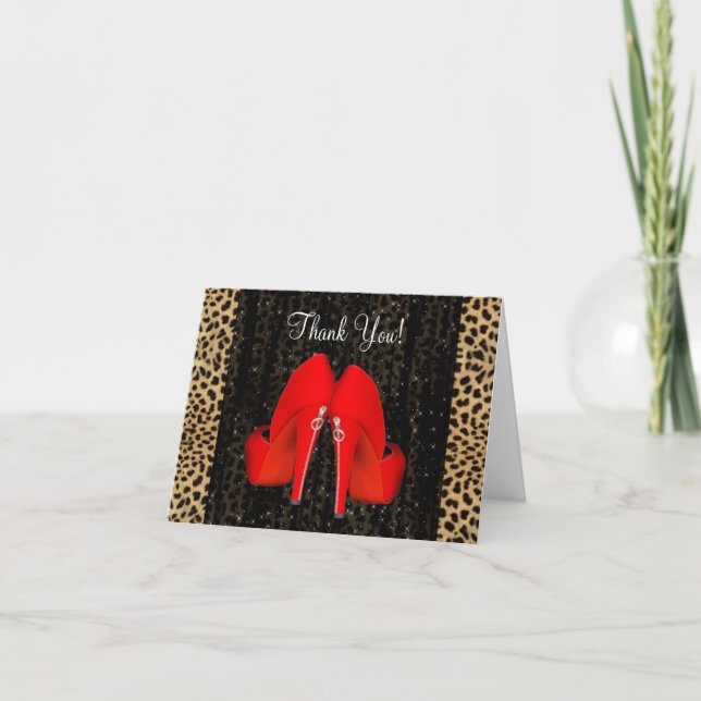 Tarjeta De Agradecimiento High Heel Shoes Red Leopard Gracias Cartas (Anverso)